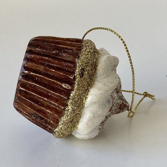 Chocolate Cupcake Christmas Tree Ornament Glitter Sparkling Vanilla Frosting - Picture 8 of 11